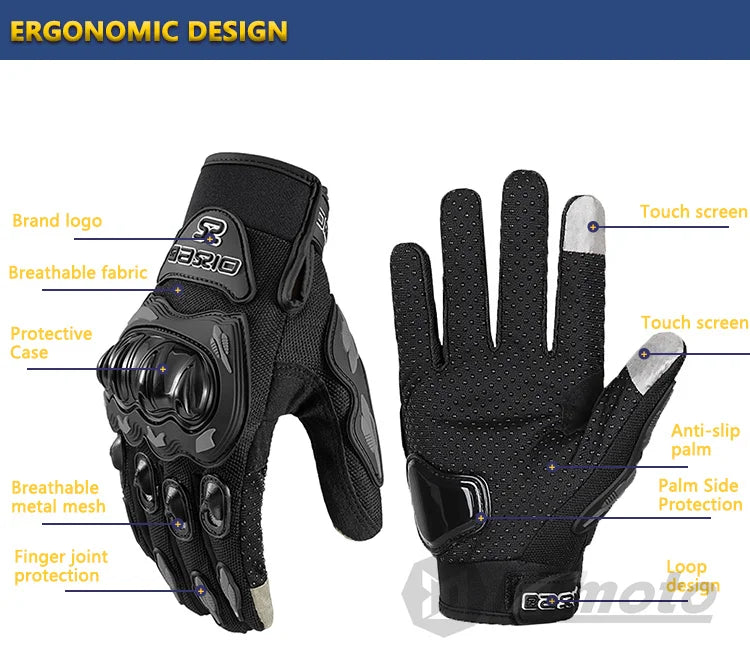 Summer Breathable Full Finger Motorcycle Gloves Non-slip Wear-resistant Motocross Racing Gloves Touch Screen Moto Biker Gloves